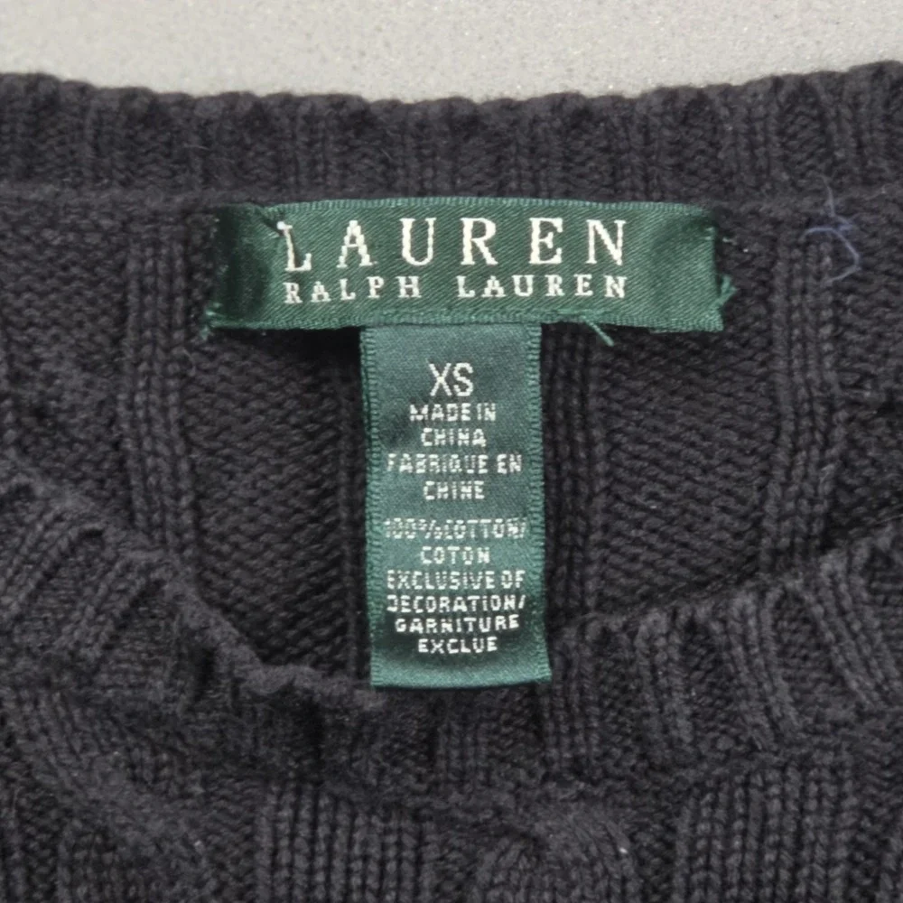 Lauren Ralph Lauren Cable Knit Sweater Womens XS Black Crewneck Cotton Pullover